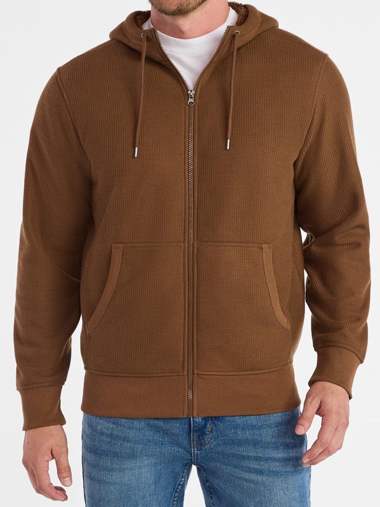 George Men’s Brown High Pile Fleece Thermal Full Zip Hoodie
